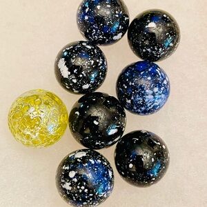 Vintage marbles 8 Galaxy and Yellow Marbles